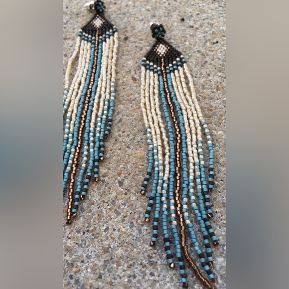 Beaded Earthy Fringe Earrings - Handmade One of a Kind - Picture 3 of 3